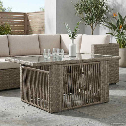 Tuinstafel Grijs 100 x 55 x 37 cm PE Rattan en Glas