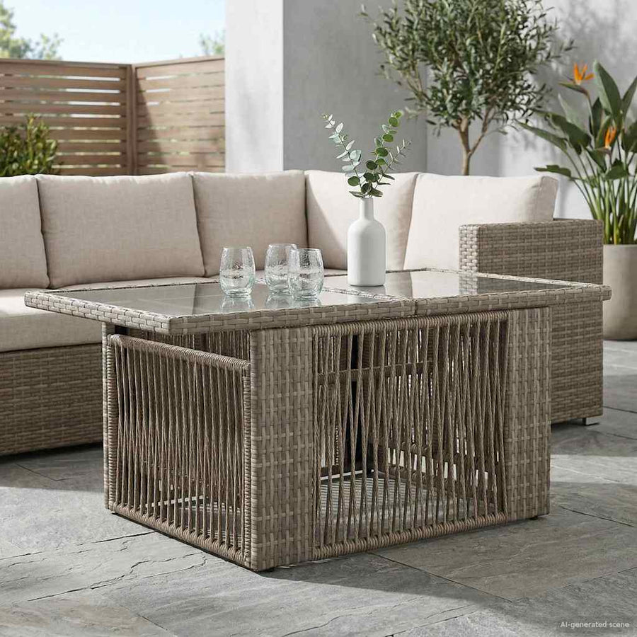 Tuinstafel Grijs 100 x 55 x 37 cm PE Rattan en Glas