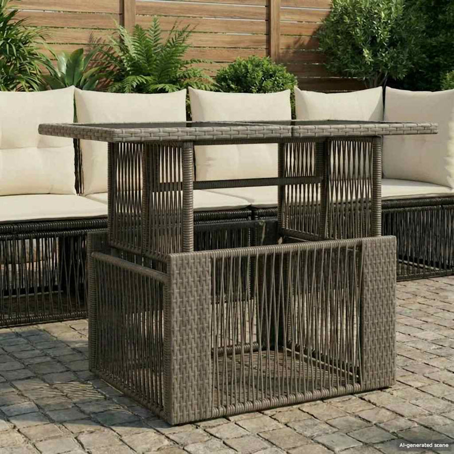 Tuinstafel Grijs 100 x 55 x 37 cm PE Rattan en Glas