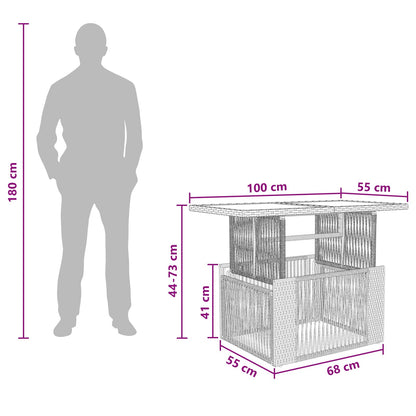 Tuinstafel Grijs 100 x 55 x 37 cm PE Rattan en Glas