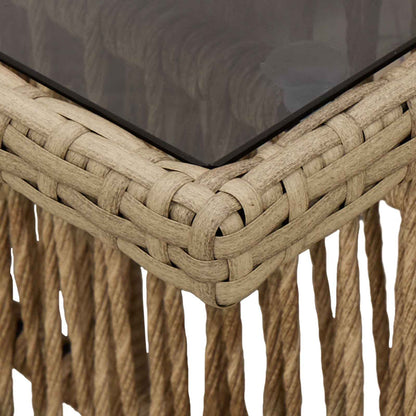 Tuinstafel Beige 100 x 55 x 37 cm PE Rattan en Glas