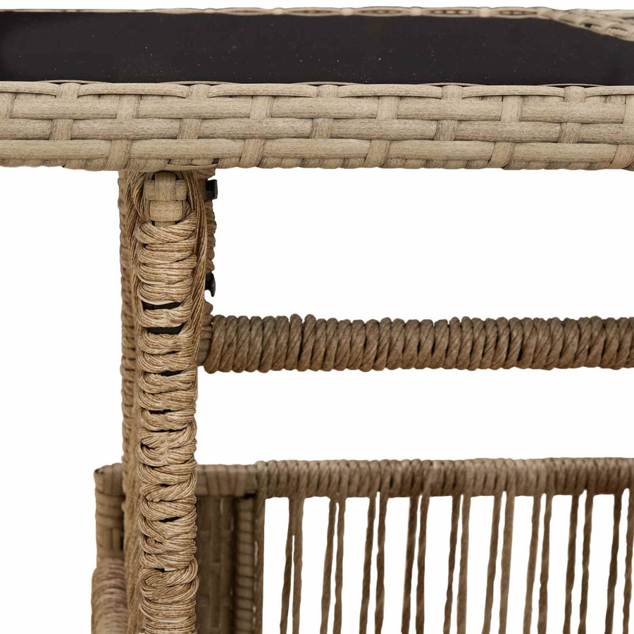 Tuinstafel Beige 100 x 55 x 37 cm PE Rattan en Glas