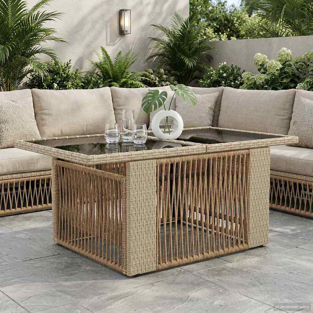 Tuinstafel Beige 100 x 55 x 37 cm PE Rattan en Glas
