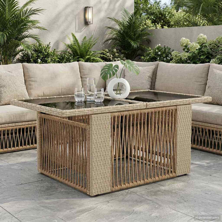 Tuinstafel Beige 100 x 55 x 37 cm PE Rattan en Glas