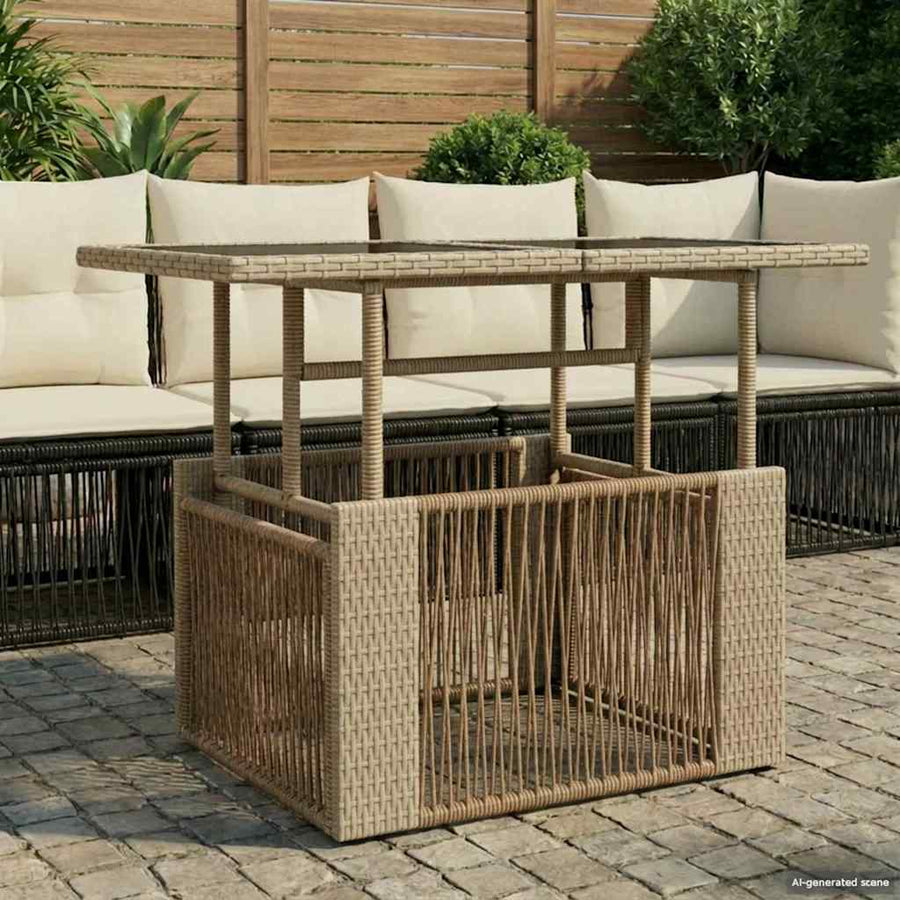 Tuinstafel Beige 100 x 55 x 37 cm PE Rattan en Glas