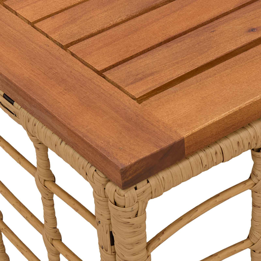 Tuinstafel Naturel 55 x 55 x 37 cm PE Rattan en Glas