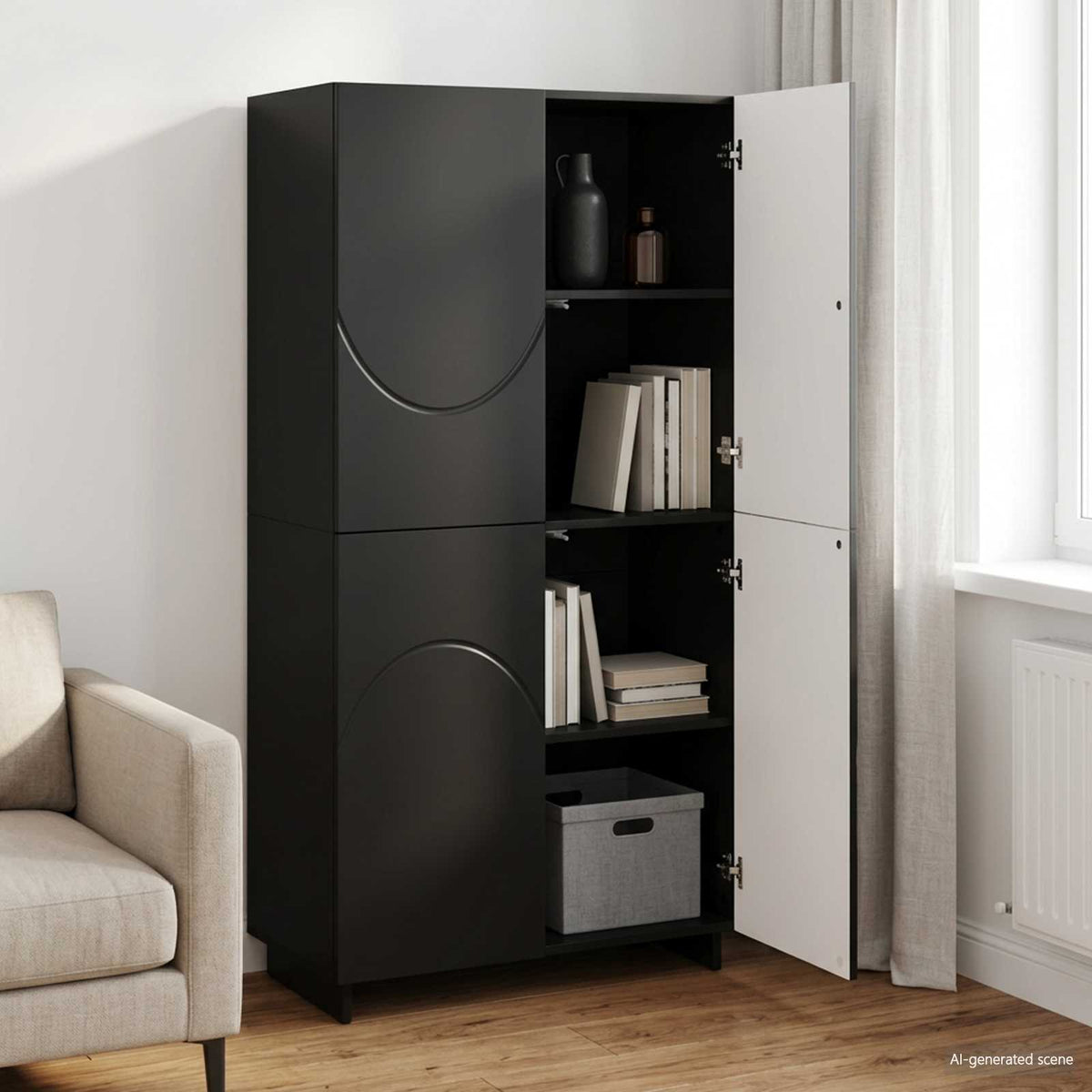 Hoge kast Zwart 79 x 41 x 151 cm Bewerkt hout