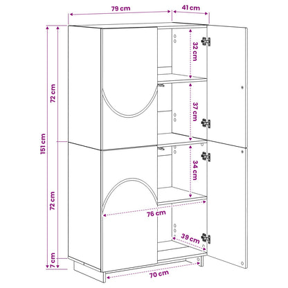 Hoge kast Hoogglans Wit 79 x 41 x 151 cm Bewerkt hout