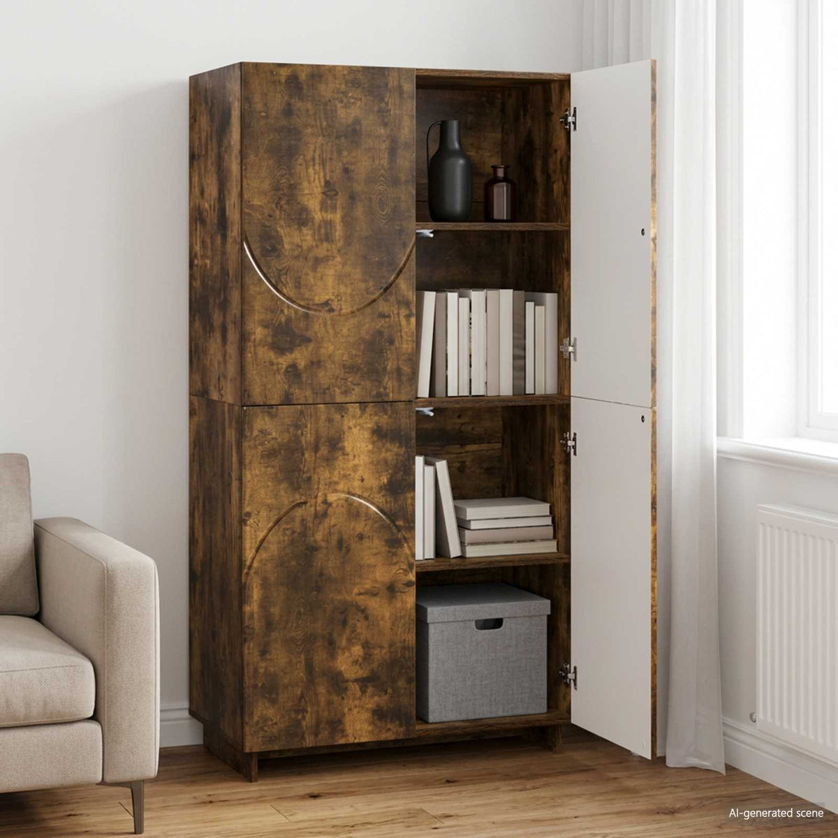 Hoge kast Gerookt eiken 79 x 41 x 151 cm Bewerkt hout