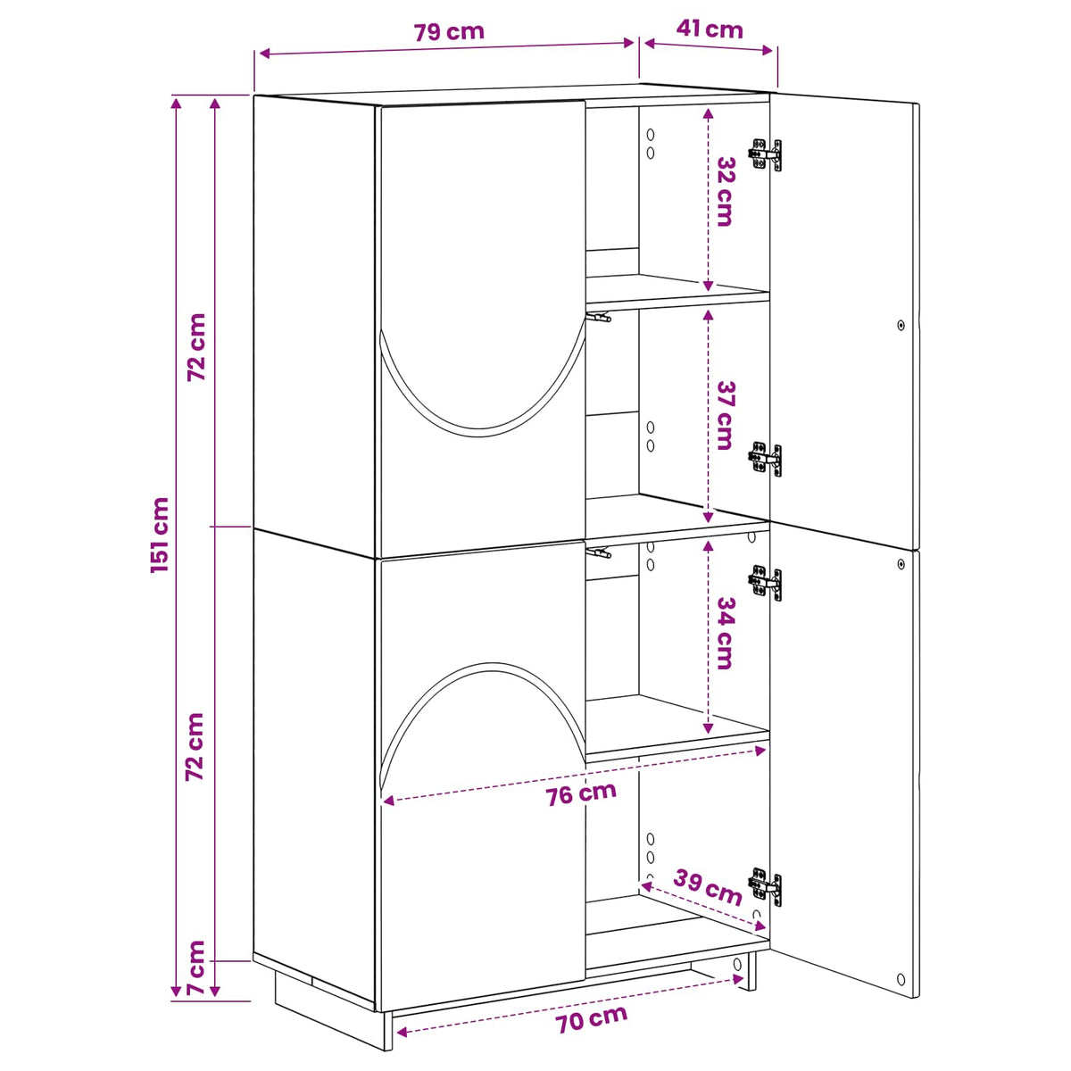 Hoge kast Gerookt eiken 79 x 41 x 151 cm Bewerkt hout