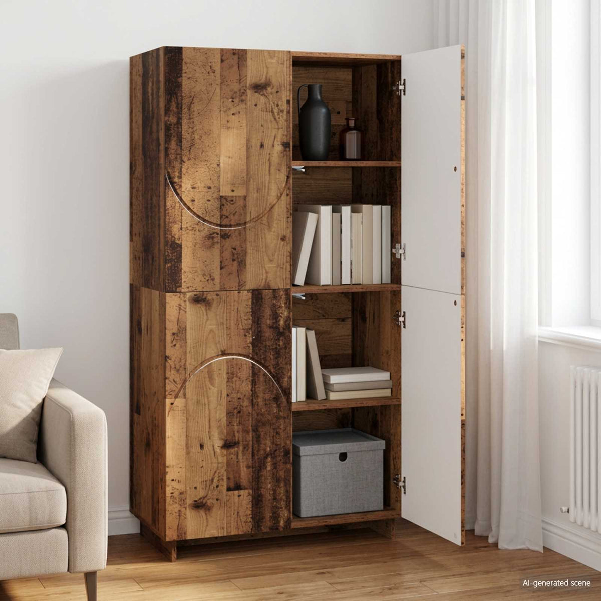 Hoge kast Oud hout 79 x 41 x 151 cm Bewerkt hout