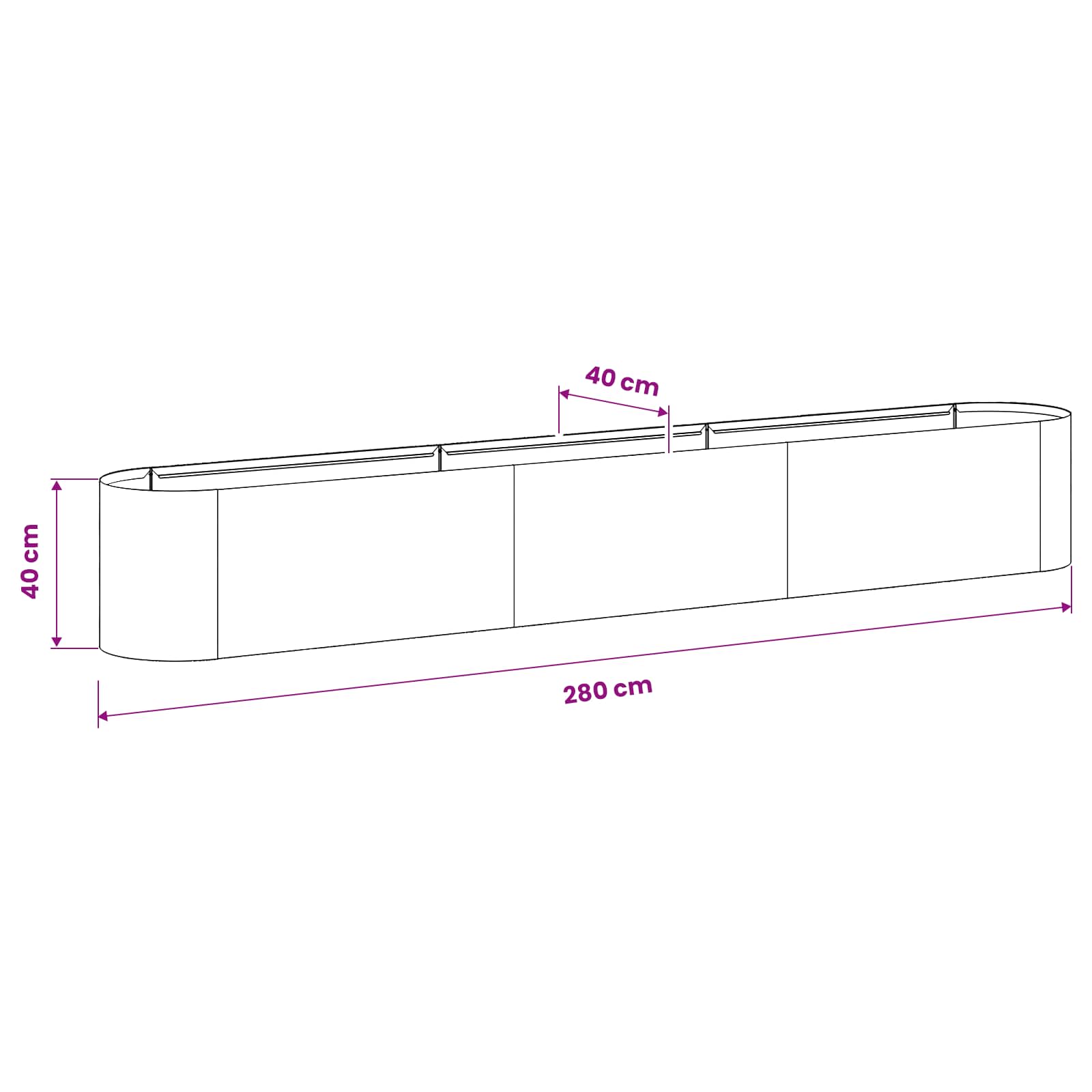 Verhoogd Tuinbed Cortenstaal 280 x 40 x 40 cm
