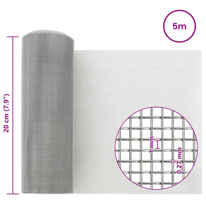 Gaas Scherm 20 x 500 cm 20 Mesh RVS 201 Zilverkleurig