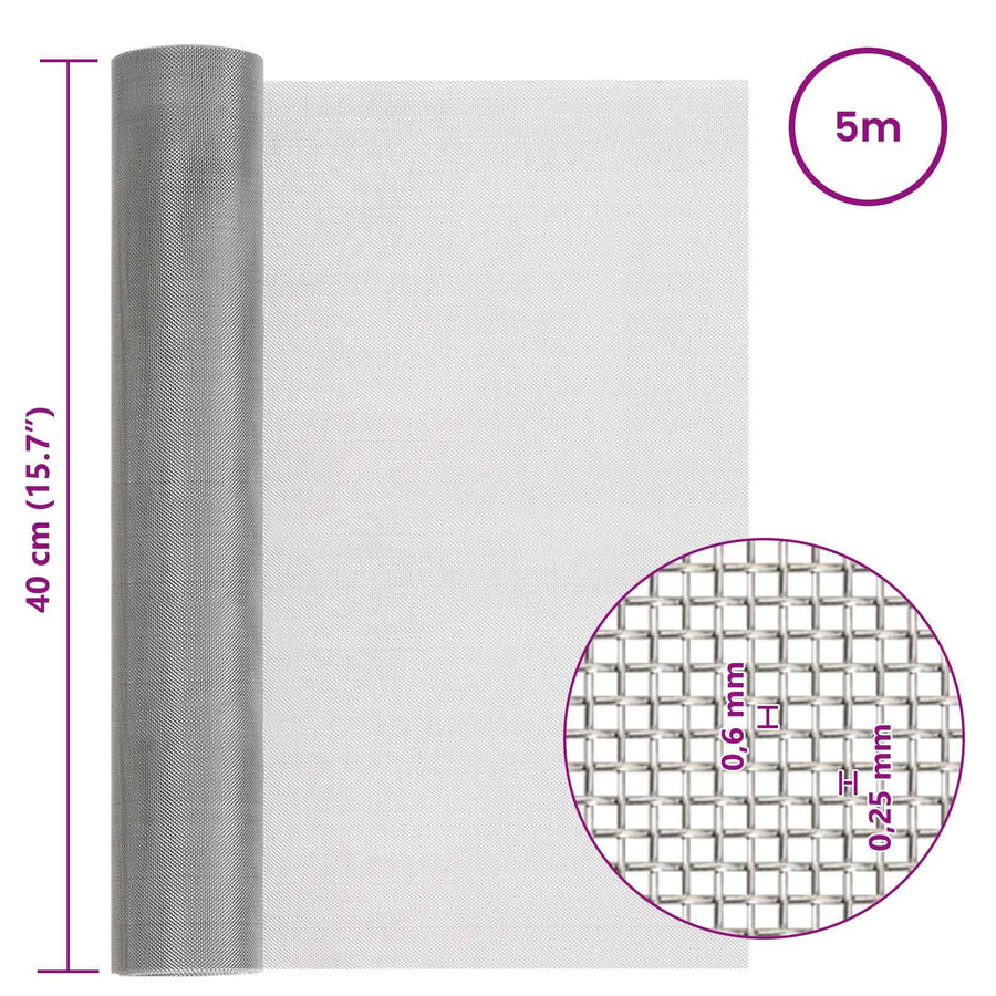 Gaas Scherm 40 x 500 cm 30 Mesh RVS 201 Zilverkleurig