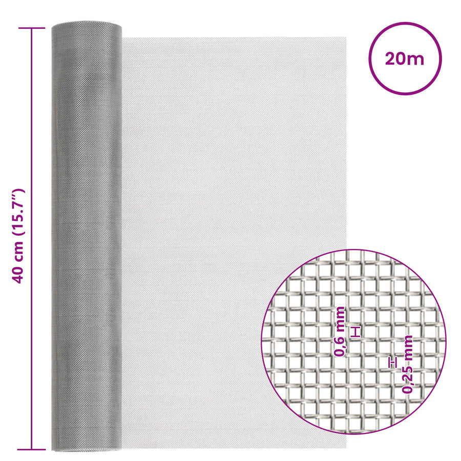 Gaas Scherm 40 x 2000 cm 30 Mesh RVS 201 Zilverkleurig