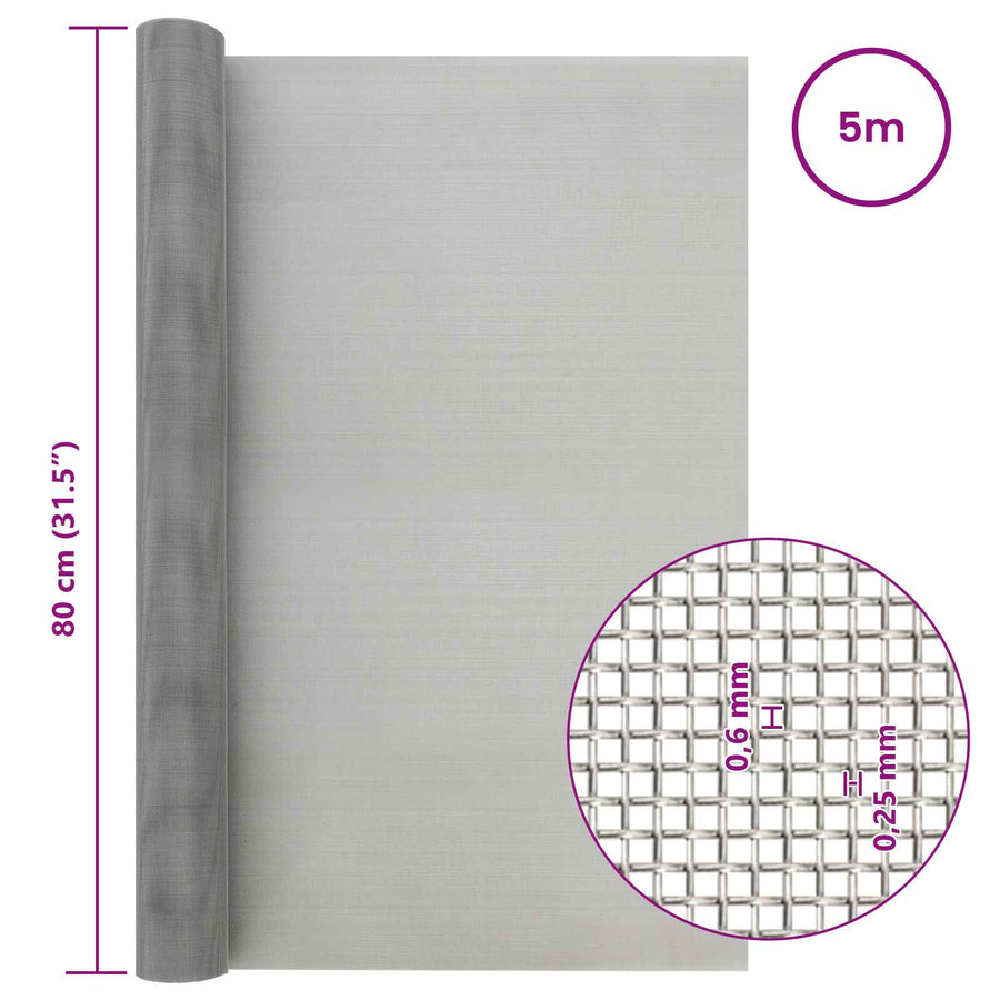 Gaas Scherm 80 x 500 cm 30 Mesh RVS 201 Zilverkleurig