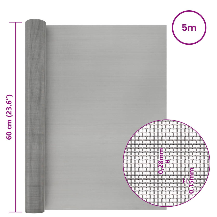 Gaas Scherm 60 x 500 cm 60 Mesh RVS 201 Zilverkleurig