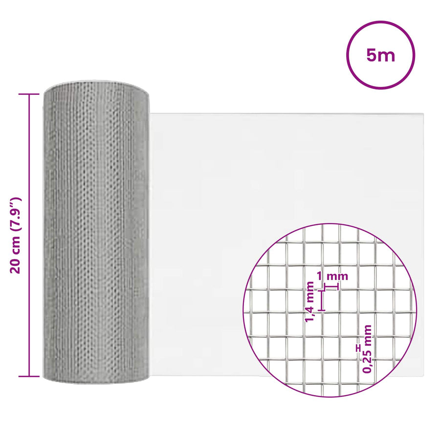 Gaasnet 20 x 500 cm 18 Mesh RVS 201 zilver