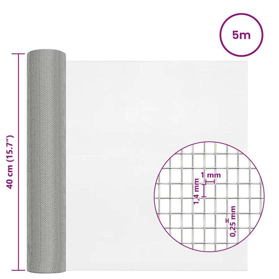 Gaasnet 40 x 500 cm 18 Mesh RVS 201 zilver