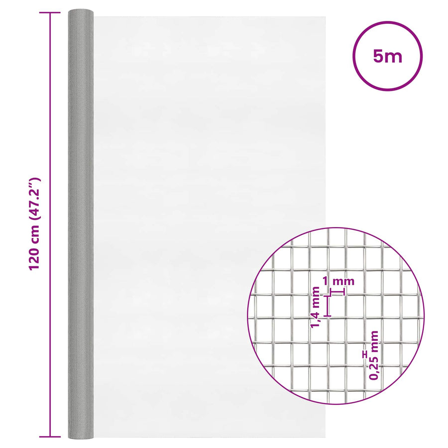 Gaasnet 120 x 500 cm 18 Mesh RVS 201 zilver