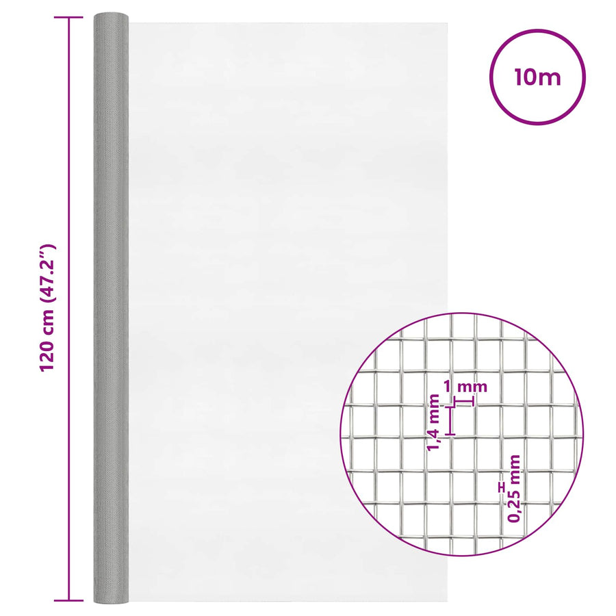 Gaasnet 120 x 1000 cm 18 Mesh RVS 201 zilver