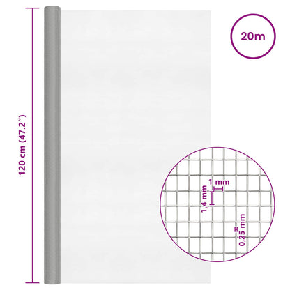 Gaasnet 120 x 2000 cm 18 Mesh RVS 201 zilver