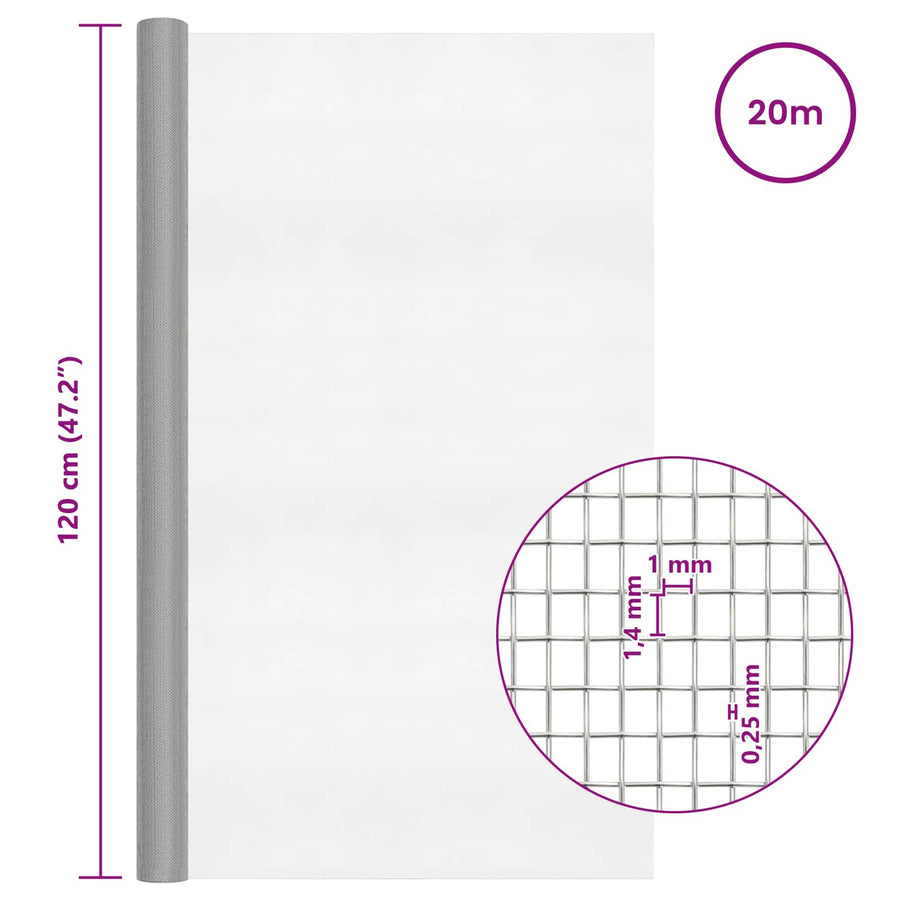 Gaasnet 120 x 2000 cm 18 Mesh RVS 201 zilver