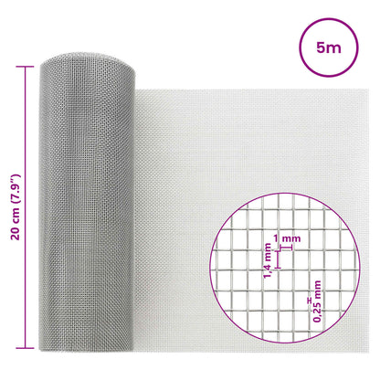 Gaasnet 20 x 500 cm 18 Mesh RVS 201 zilver