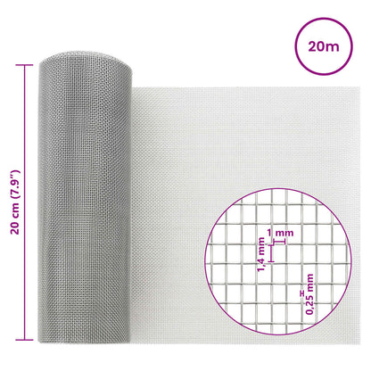 Gaasnet 20 x 2000 cm 18 Mesh RVS 201 zilver
