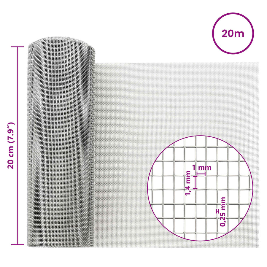 Gaasnet 20 x 2000 cm 18 Mesh RVS 201 zilver