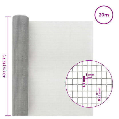 Gaasnet 40 x 2000 cm 18 Mesh RVS 201 zilver