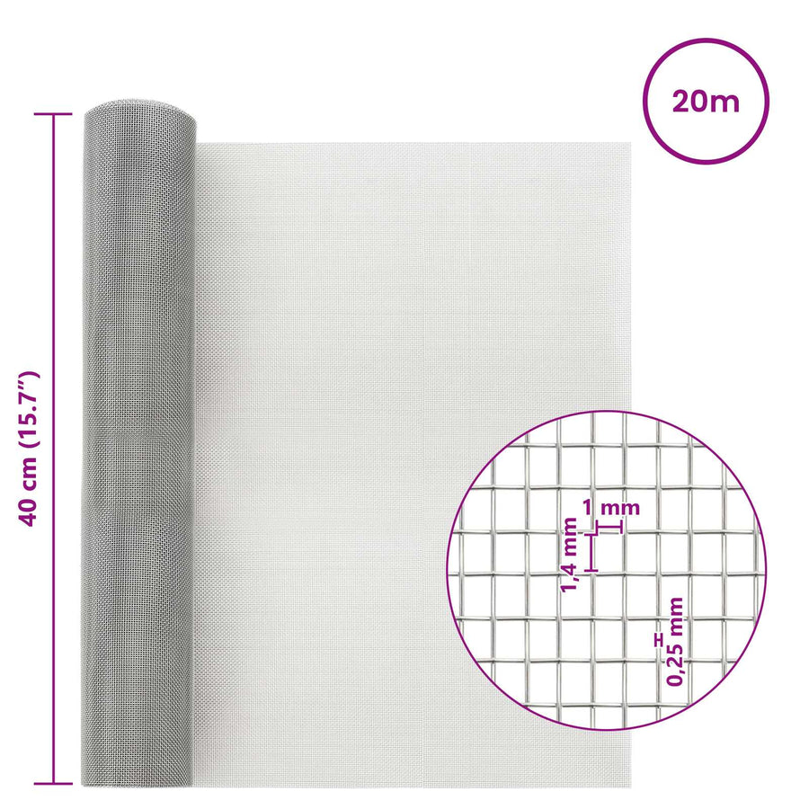 Gaasnet 40 x 2000 cm 18 Mesh RVS 201 zilver