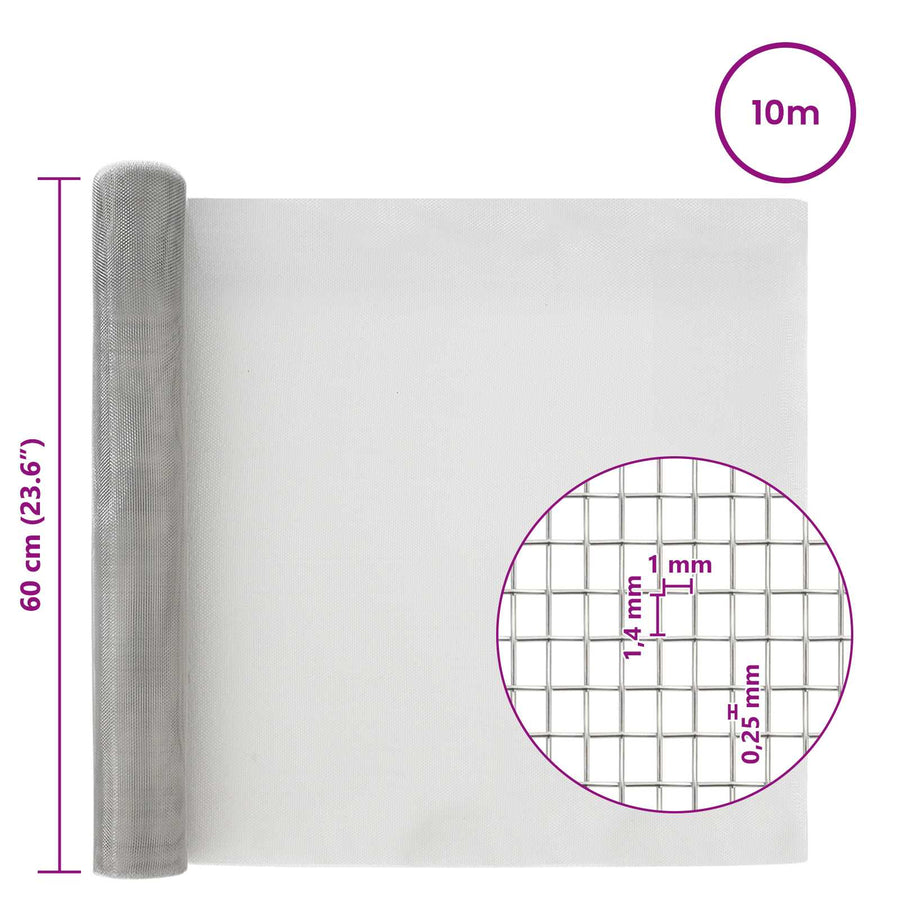 Gaasnet 60 x 1000 cm 18 Mesh RVS 201 zilver