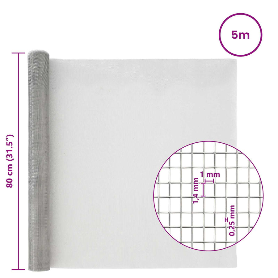 Gaasnet 80 x 500 cm 18 Mesh RVS 201 zilver