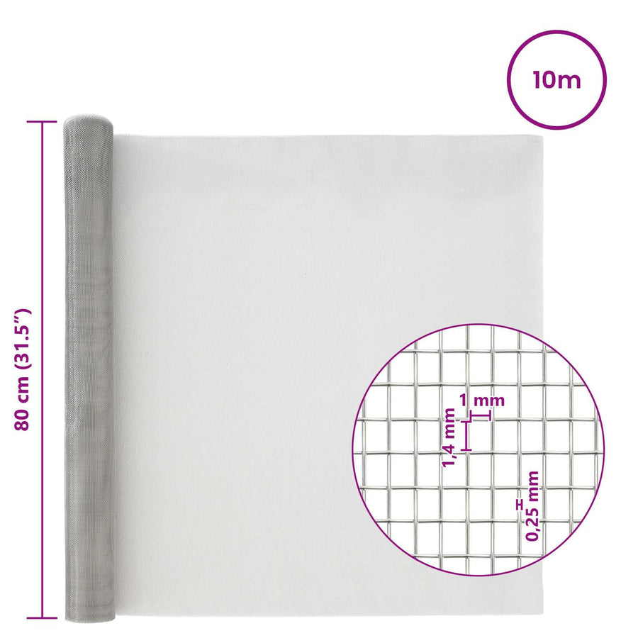 Gaasnet 80 x 1000 cm 18 Mesh RVS 201 zilver