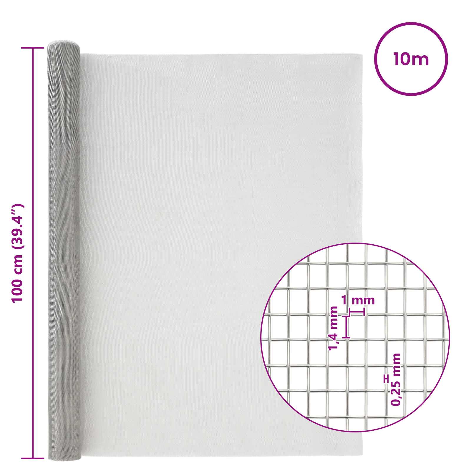 Gaasnet 100 x 1000 cm 18 Mesh RVS 201 zilver