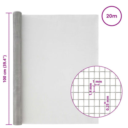 Gaasnet 100 x 2000 cm 18 Mesh RVS 201 zilver