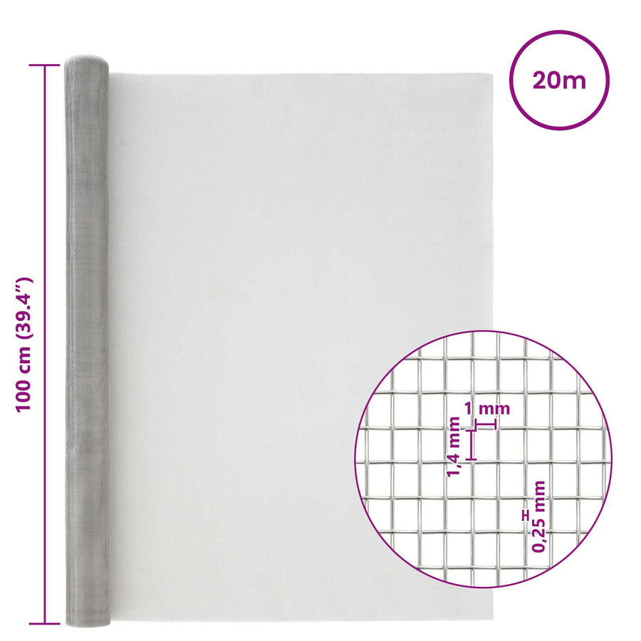 Gaasnet 100 x 2000 cm 18 Mesh RVS 201 zilver