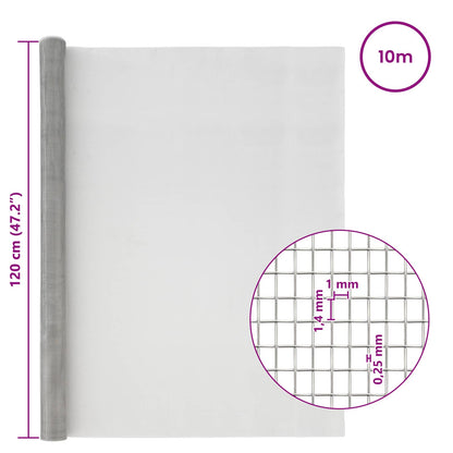 Gaasnet 120 x 1000 cm 18 Mesh RVS 201 zilver