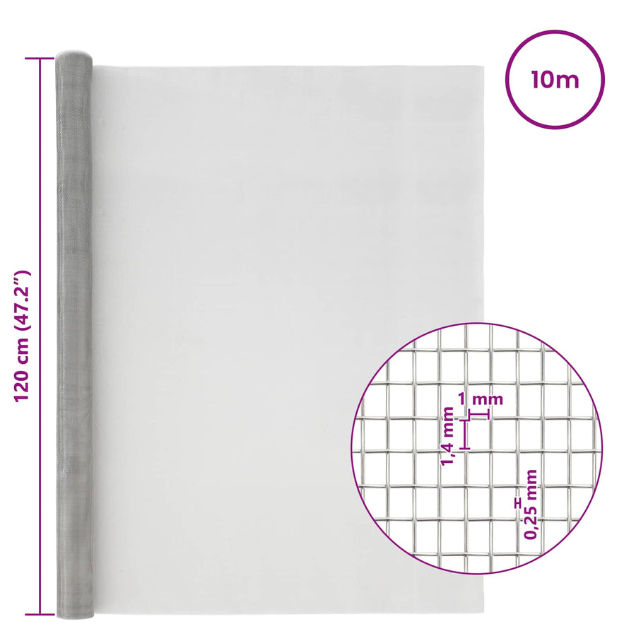 Gaasnet 120 x 1000 cm 18 Mesh RVS 201 zilver