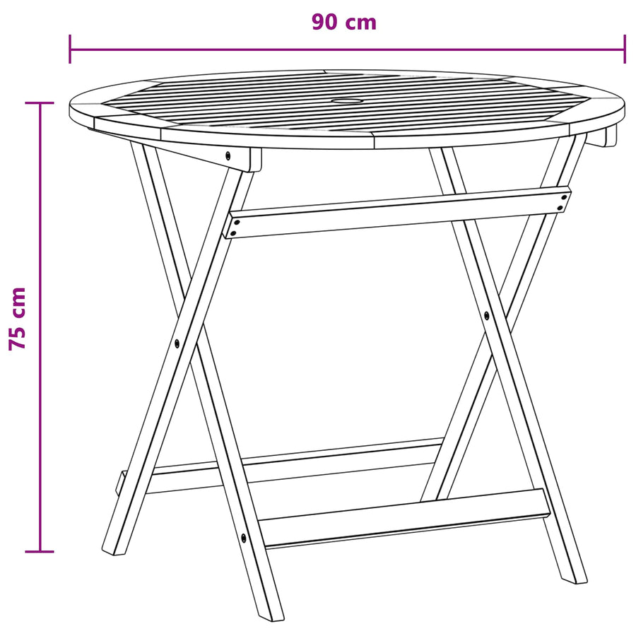 Vouw Tuintafel Bruin Ø 90 x 75 cm Massief Eucalyptushout