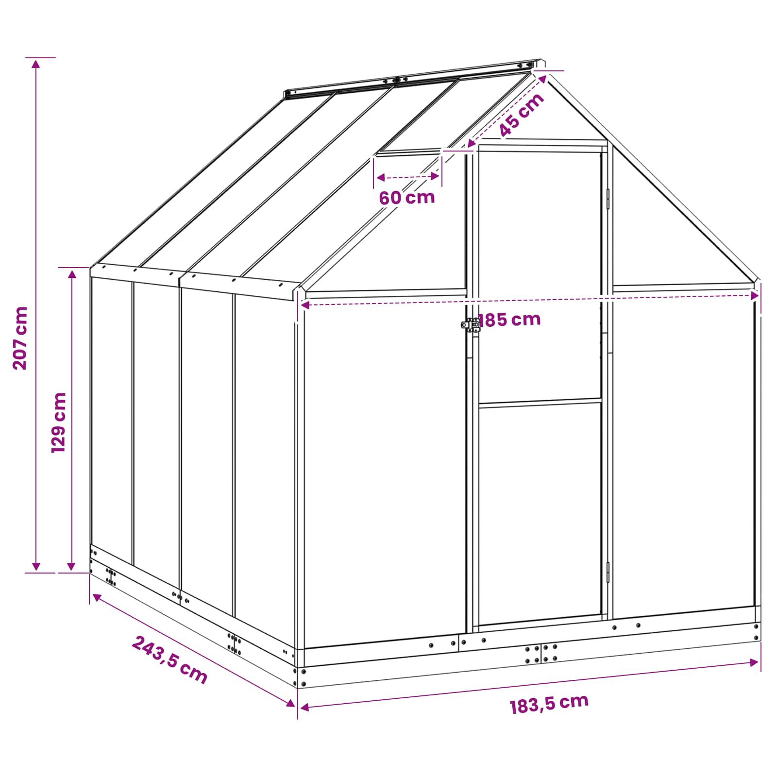 Tuin Serre met de deur Antracietkleurig 183,5 x 243,5 x 207 cm