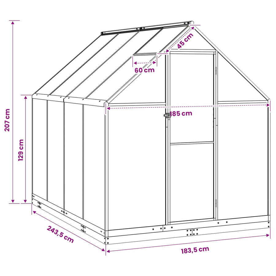 Tuin Serre met de deur Antracietkleurig 183,5 x 243,5 x 207 cm
