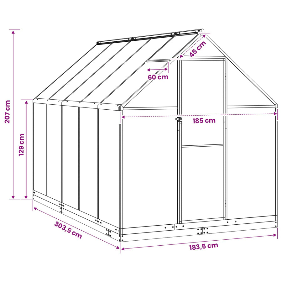 Tuin Serre met de deur Antracietkleurig 183,5 x 303,5 x 207 cm