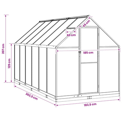Tuin Serre met de deur Antracietkleurig 183,5 x 363,5 x 207 cm
