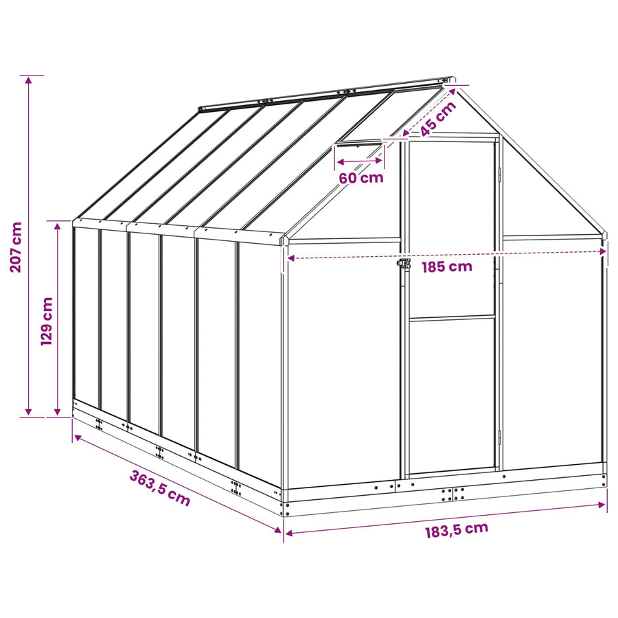 Tuin Serre met de deur Antracietkleurig 183,5 x 363,5 x 207 cm