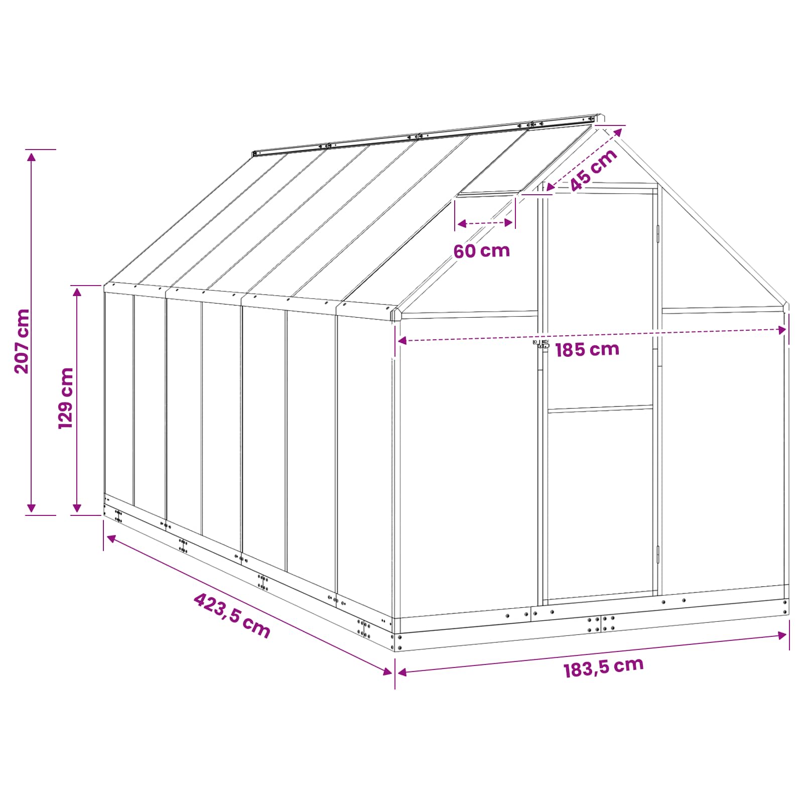 Tuin Serre met de deur Antracietkleurig 183,5 x 423,5 x 207 cm