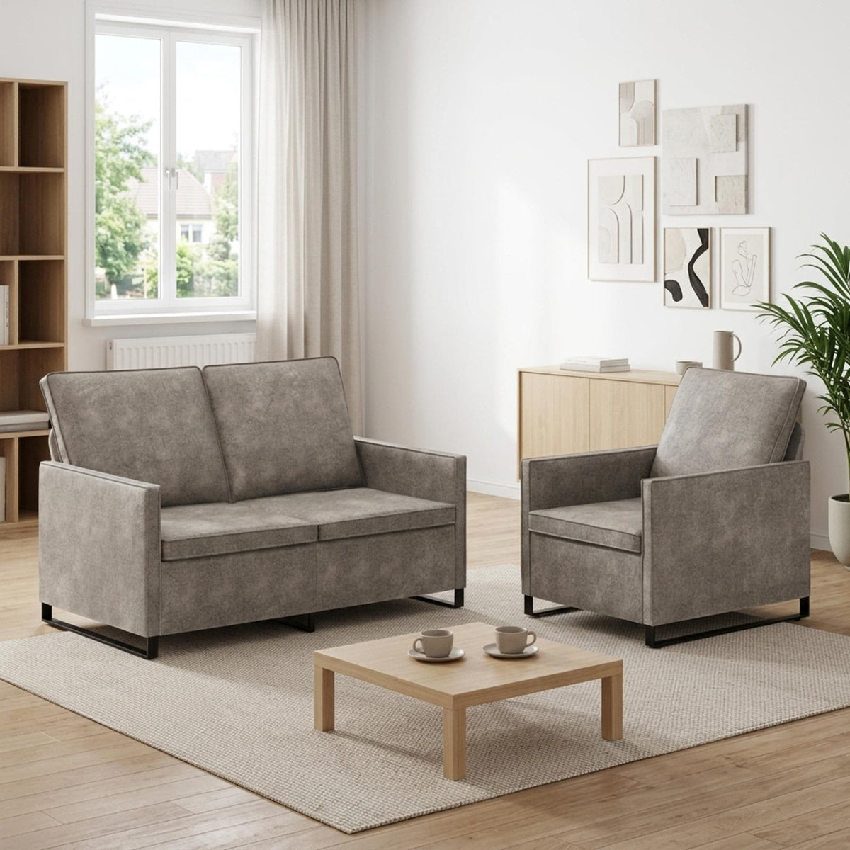 Bankstel 2 pcs Lichtgrijs Faux Suède Stof
