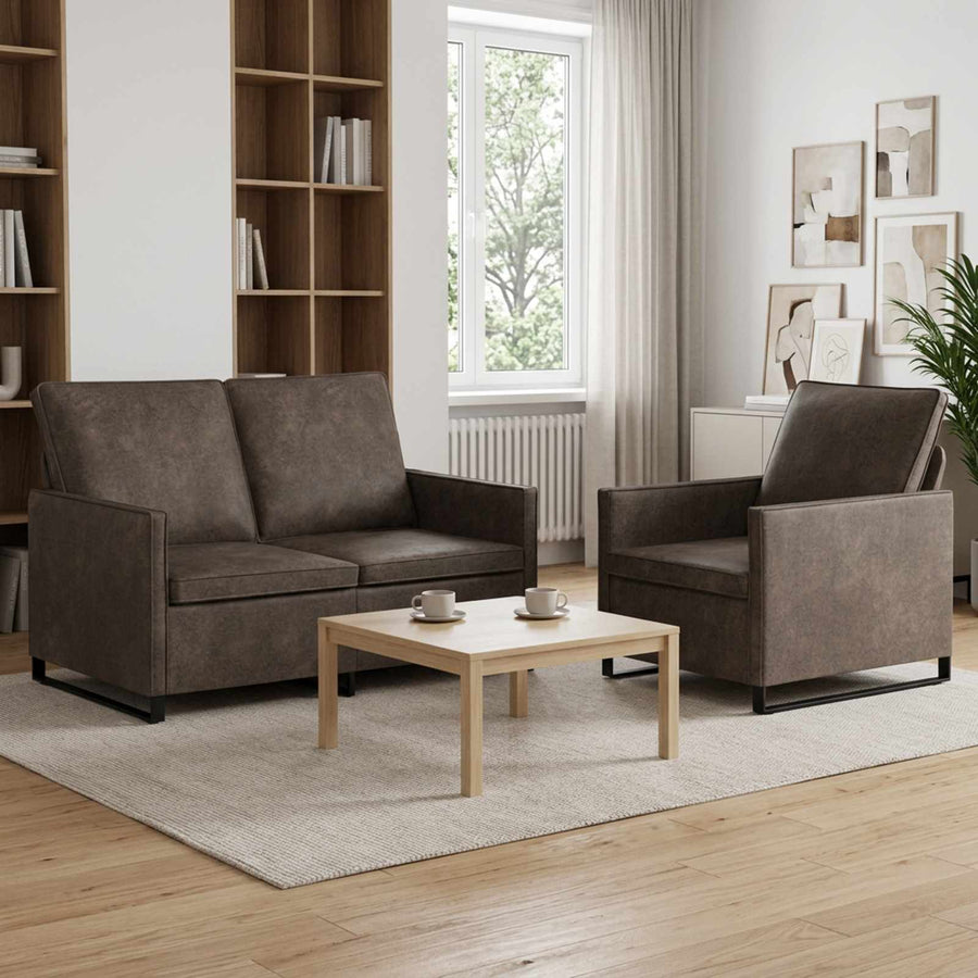 Bankstel 2 pcs Donkergrijs Faux Suède Stof