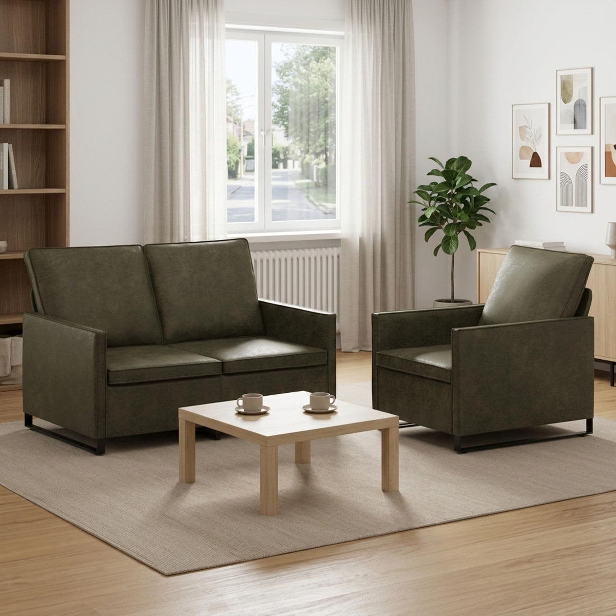 Bankstel 2 pcs Legergroen Faux Suède Stof